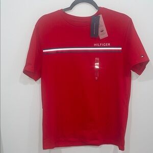 Tommy Hilfiger Classic Red Tee with Stripe Accent